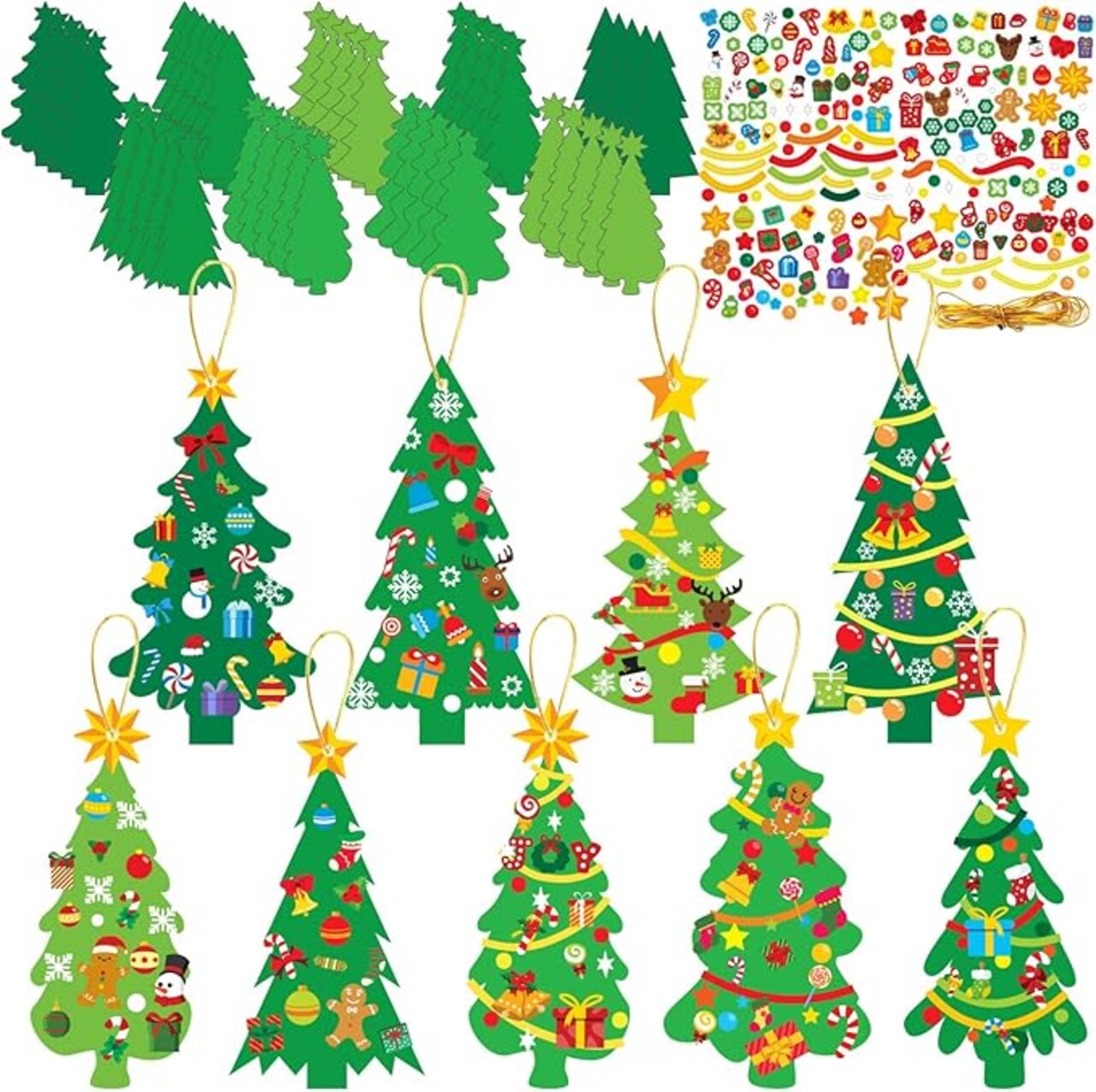 945Pcs DIY Christmas Tree Craft Kit Kids Holiday Art Making Craft with Stickers, Make Your Own Christmas Bookmark Xmas Party Favor Decoration Home Classroom Game Activities